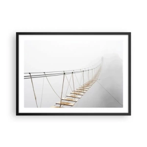 Poster in einem schwarzem Rahmen - Eine Hängebrücke im Nebel aus minimalistischer Perspektive - 70x50cm - Wohin wird es dich führen? - Moderne Wanddekoration für Wohnzimmer und Schlafzimmer ARTTOR