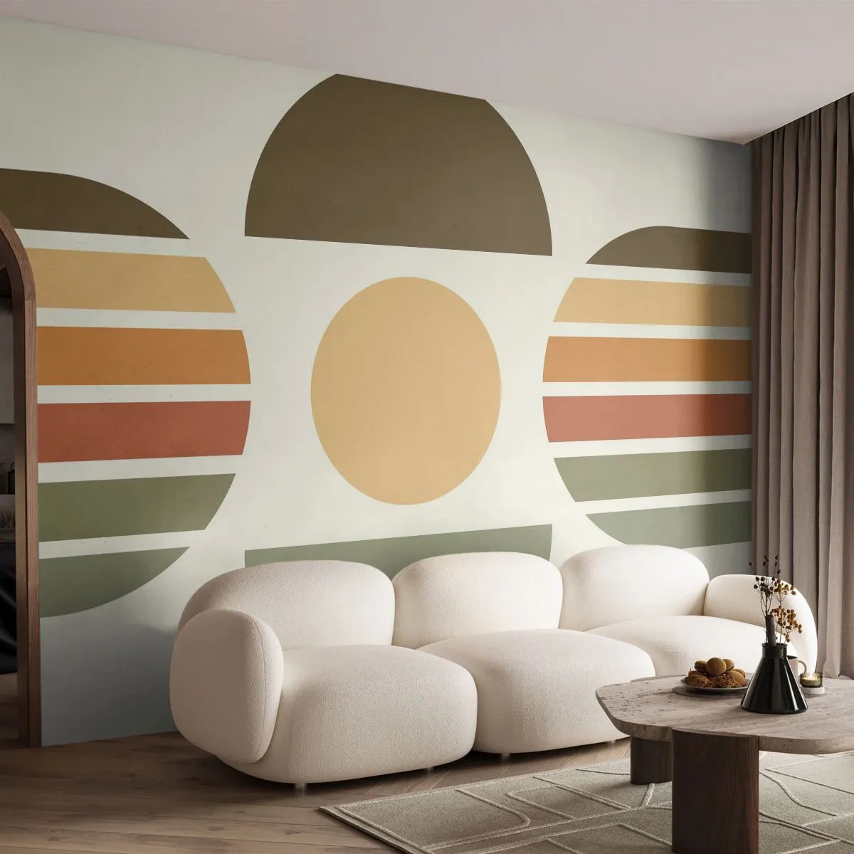 Fototapete Premium Sand - Geometrische Halbkreise und Streifen in Erdtönen - 100x70cm - In Erdtönen - Moderne Wanddekoration für Wohnzimmer und Schlafzimmer ARTTOR