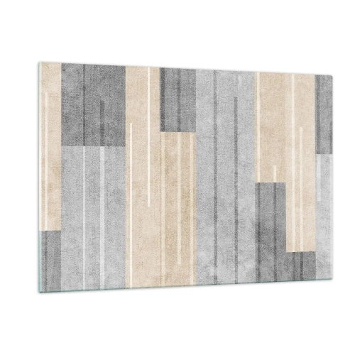 Glasbild - Bild auf glas - Geometrische Streifen in Grau- und Beigetönen - 120x80cm - Komposition: Vertikal halten - Moderne Wanddekoration für Wohnzimmer und Schlafzimmer ARTTOR