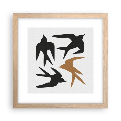 Poster in einem Rahmen aus heller Eiche - Schwalbenspaß - 30x30 cm
