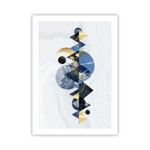 Poster - Geometrische Abstraktion mit goldenen und marineblauen Elementen - 50x70cm - Geometrische Landschaft - Moderne Wanddekoration für Wohnzimmer und Schlafzimmer ARTTOR