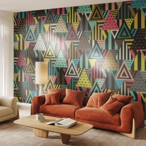 Fototapete Premium Sand - Bunte Dreiecke in einem geometrischen, modernen Muster - 100x70cm - Im Rhythmus auf drei - Moderne Wanddekoration für Wohnzimmer und Schlafzimmer ARTTOR