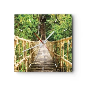 Wanduhr - Glasuhr - Eine Hängebrücke in einem tropischen Wald voller Grün - 30x30cm - Im Grünen ausgesetzt - Moderne Wanddekoration für Wohnzimmer und Schlafzimmer ARTTOR