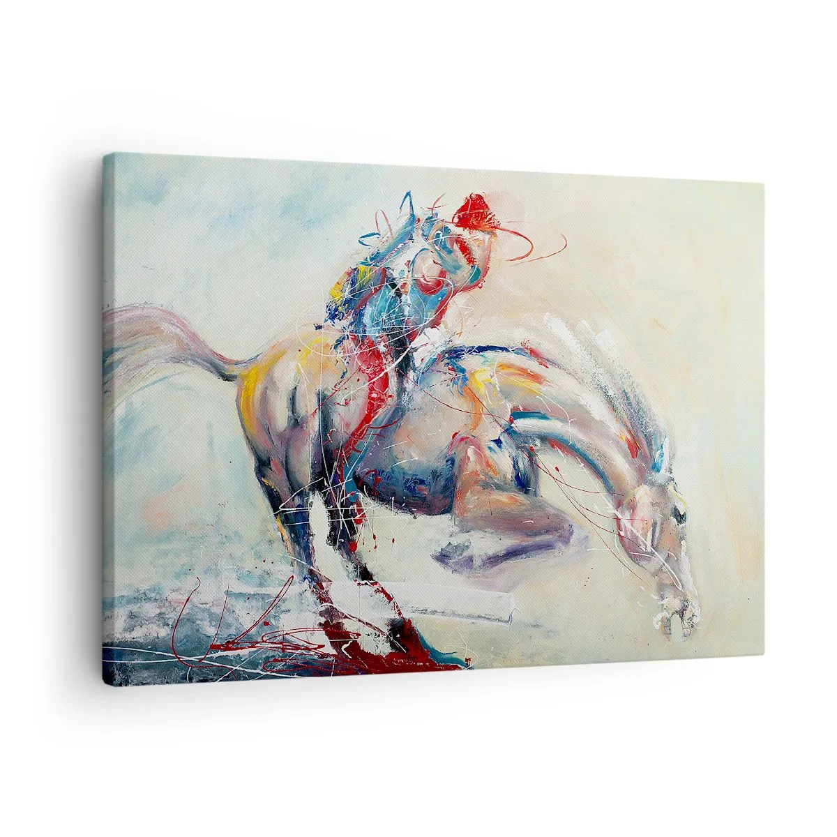 Bild auf Leinwand - Leinwandbild - Ein dynamisches Bild eines Pferdes in einem abstrakten künstlerischen Stil. - 70x50cm - Warte, wir gehen - Moderne Wanddekoration für Wohnzimmer und Schlafzimmer ARTTOR