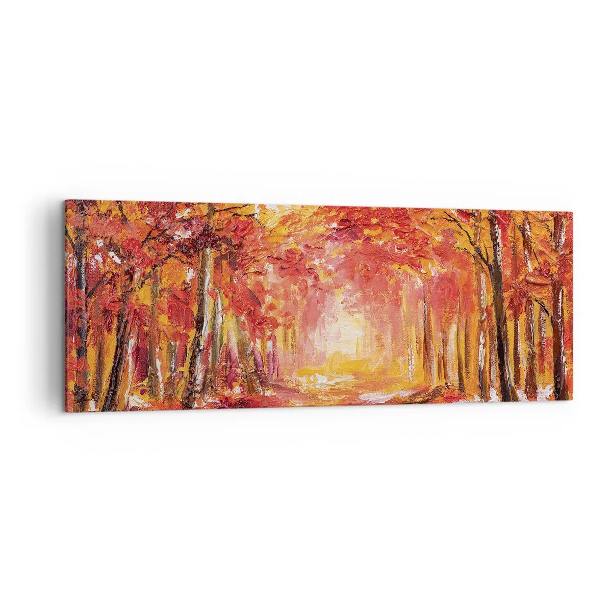 Bild auf Leinwand - Leinwandbild - Herbstwald in Kupfer- und Goldtönen - 140x50cm - Kupferwald - Moderne Wanddekoration für Wohnzimmer und Schlafzimmer ARTTOR