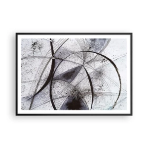 Poster in einem schwarzem Rahmen - Abstrakte Linien und Formen in Grau- und Schwarztönen - 100x70cm - Futuristische Fantasie - Moderne Wanddekoration für Wohnzimmer und Schlafzimmer ARTTOR