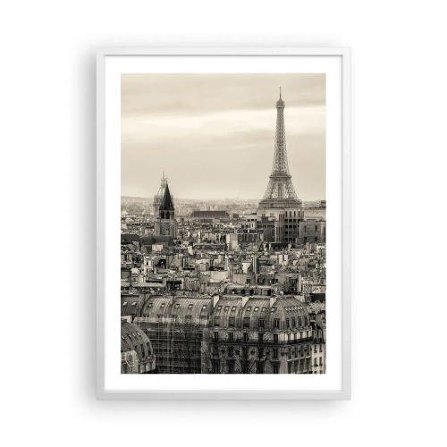 Poster in einem weißen Rahmen - Über den Dächern von Paris - 50x70 cm