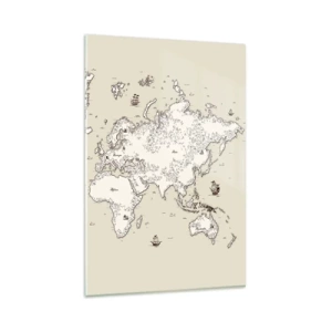 Glasbild - Bild auf glas - Eine stilisierte Weltkarte in Beige- und Brauntönen. - 80x120cm - Reise um die Welt - Moderne Wanddekoration für Wohnzimmer und Schlafzimmer ARTTOR