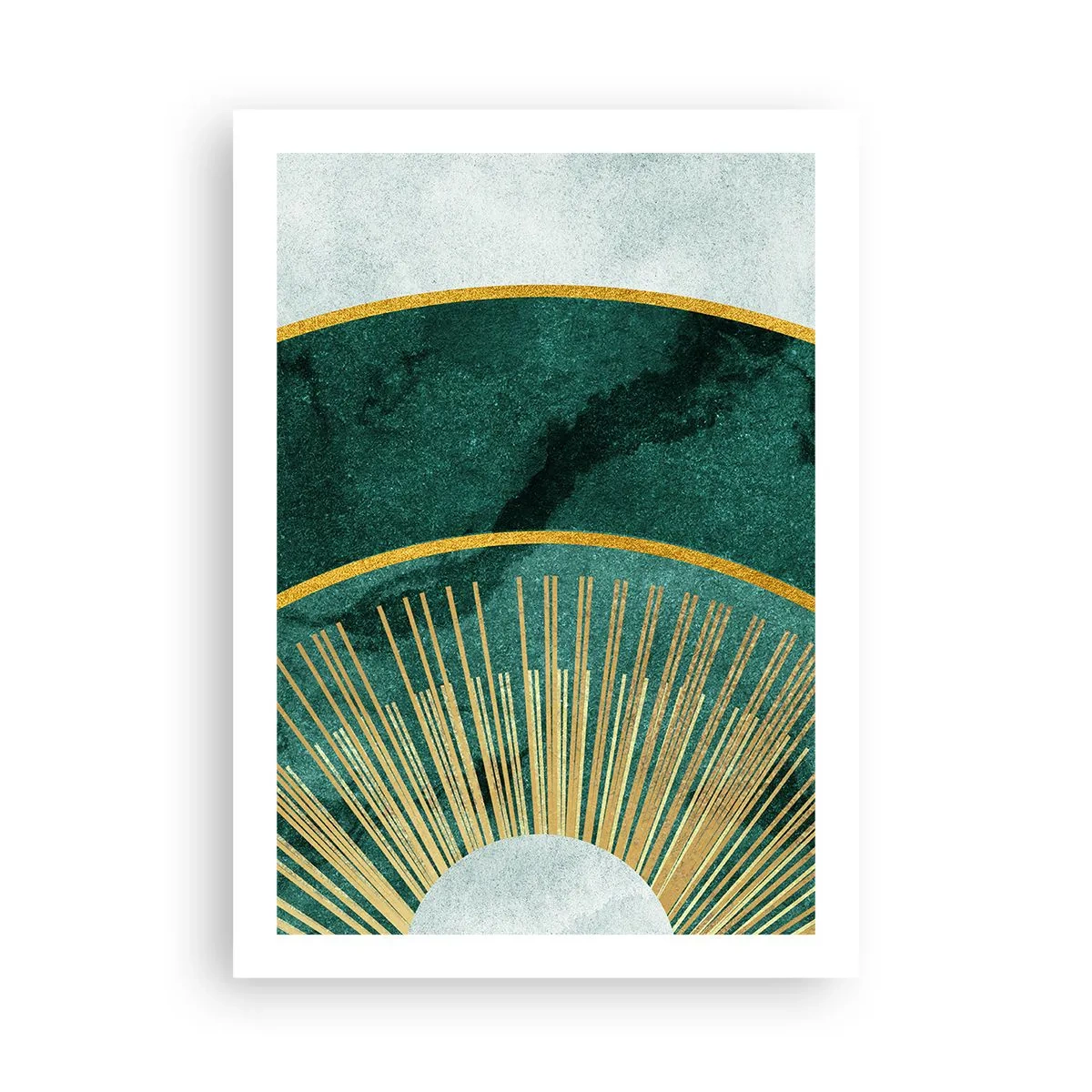Poster - Eine elegante geometrische Komposition in Grün- und Goldtönen - 50x70cm - Anderes Sonnensystem - Moderne Wanddekoration für Wohnzimmer und Schlafzimmer ARTTOR