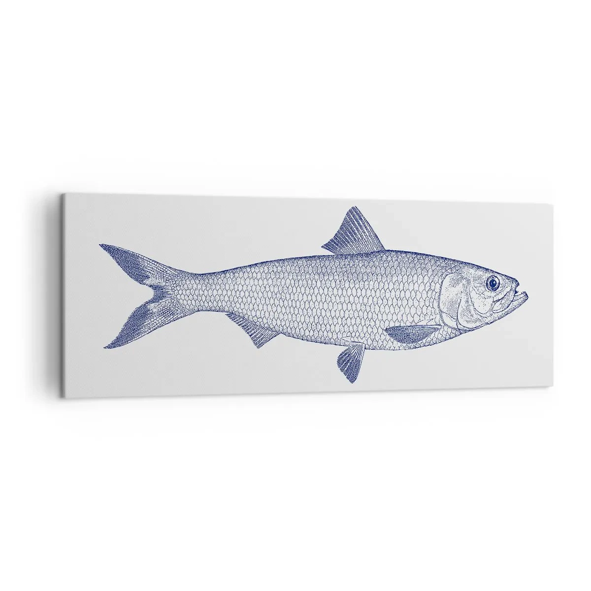 Bild auf Leinwand - Leinwandbild - Illustration eines Fisches in Blautönen auf hellem Hintergrund - 140x50cm - Grüße aus den nördlichen Meeren - Moderne Wanddekoration für Wohnzimmer und Schlafzimmer ARTTOR