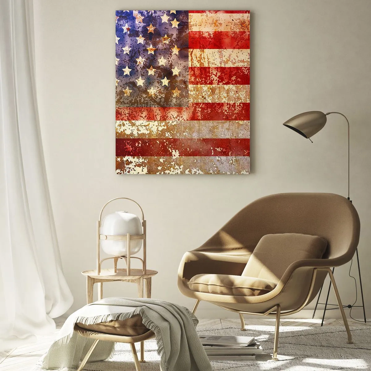 Glasbild - Bild auf glas - Stilisierte US-Flagge mit gealtertem Effekt - 70x100cm - Ruhm verblasst nicht - Moderne Wanddekoration für Wohnzimmer und Schlafzimmer ARTTOR