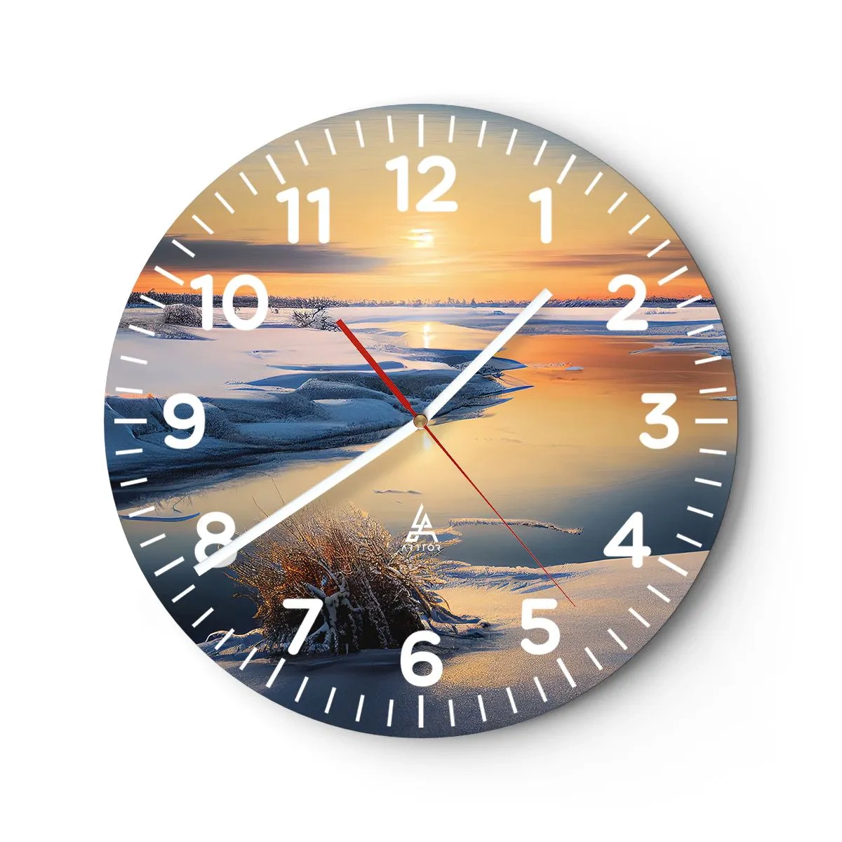 Wanduhr - Glasuhr - Wintersonnenuntergang - 40x40 cm