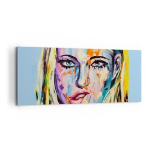 Bild auf Leinwand - Leinwandbild - Farbenfrohes Porträt einer Frau im abstrakten Stil - 120x50cm - Schau ihr direkt in die Augen - Moderne Wanddekoration für Wohnzimmer und Schlafzimmer ARTTOR
