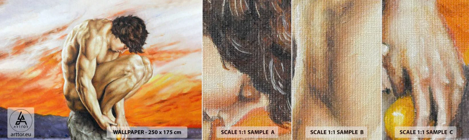 Fototapeten Muster Premium Canvas - In sich versunken - Körper, Mann, Statue - 100x30 cm