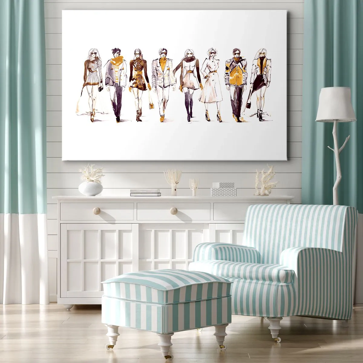 Bild auf Leinwand - Leinwandbild - Skizze einer Gruppe von Menschen in modischen Outfits - 120x80cm - Lässiger Chic, lässige Eleganz - Moderne Wanddekoration für Wohnzimmer und Schlafzimmer ARTTOR