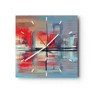 Wanduhr - Glasuhr - Eine abstrakte Komposition mit intensiven Farben, Linien und geometrischen Formen. - 30x30cm - Landschaft in einer unbekannten Dimension - Moderne Wanddekoration für Wohnzimmer und Schlafzimmer ARTTOR