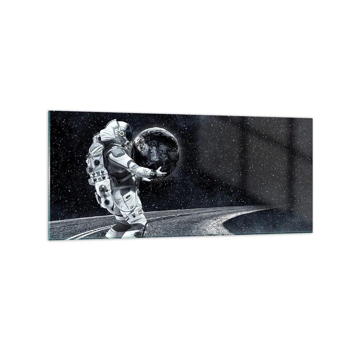 Glasbild - Bild auf glas - Astronaut mit Erde vor dem Sternenhimmel - 120x50cm - Auf der Milchstraße - Moderne Wanddekoration für Wohnzimmer und Schlafzimmer ARTTOR
