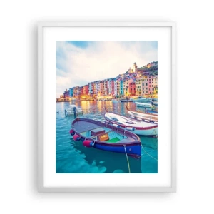 Poster in einem weißen Rahmen - Bunter Abend im Hafen - 40x50 cm