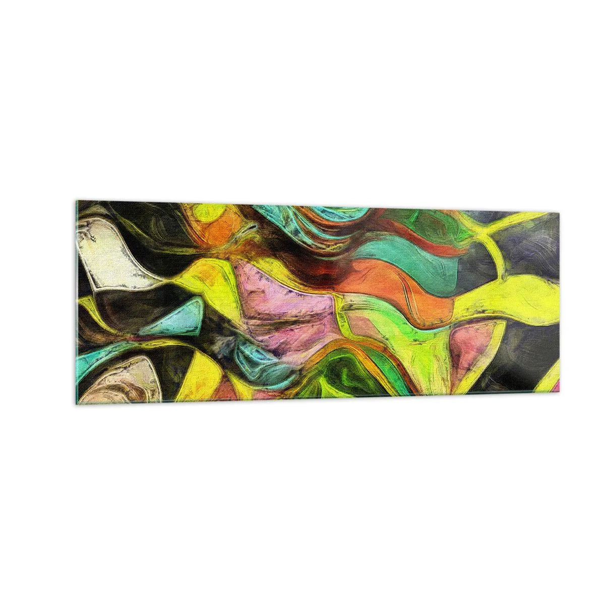Glasbild - Bild auf glas - Eine abstrakte Komposition mit bunten Punkten und dynamischen Linien. - 140x50cm - Bewegung ist Leben - Moderne Wanddekoration für Wohnzimmer und Schlafzimmer ARTTOR