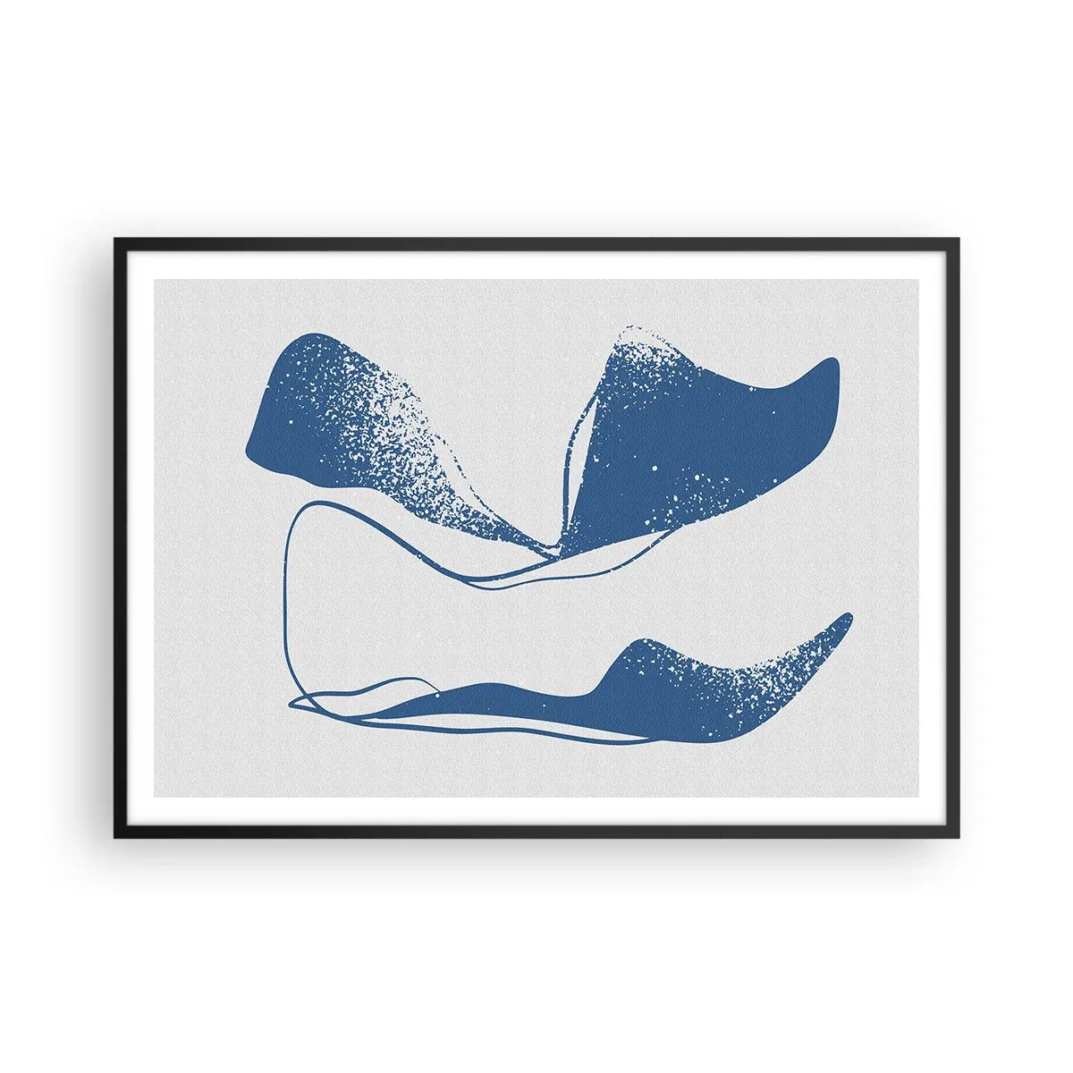 Poster in einem schwarzem Rahmen - Abstrakte Formen in Blautönen auf weißem Hintergrund - 100x70cm - Geflügelte Abstraktion - Moderne Wanddekoration für Wohnzimmer und Schlafzimmer ARTTOR