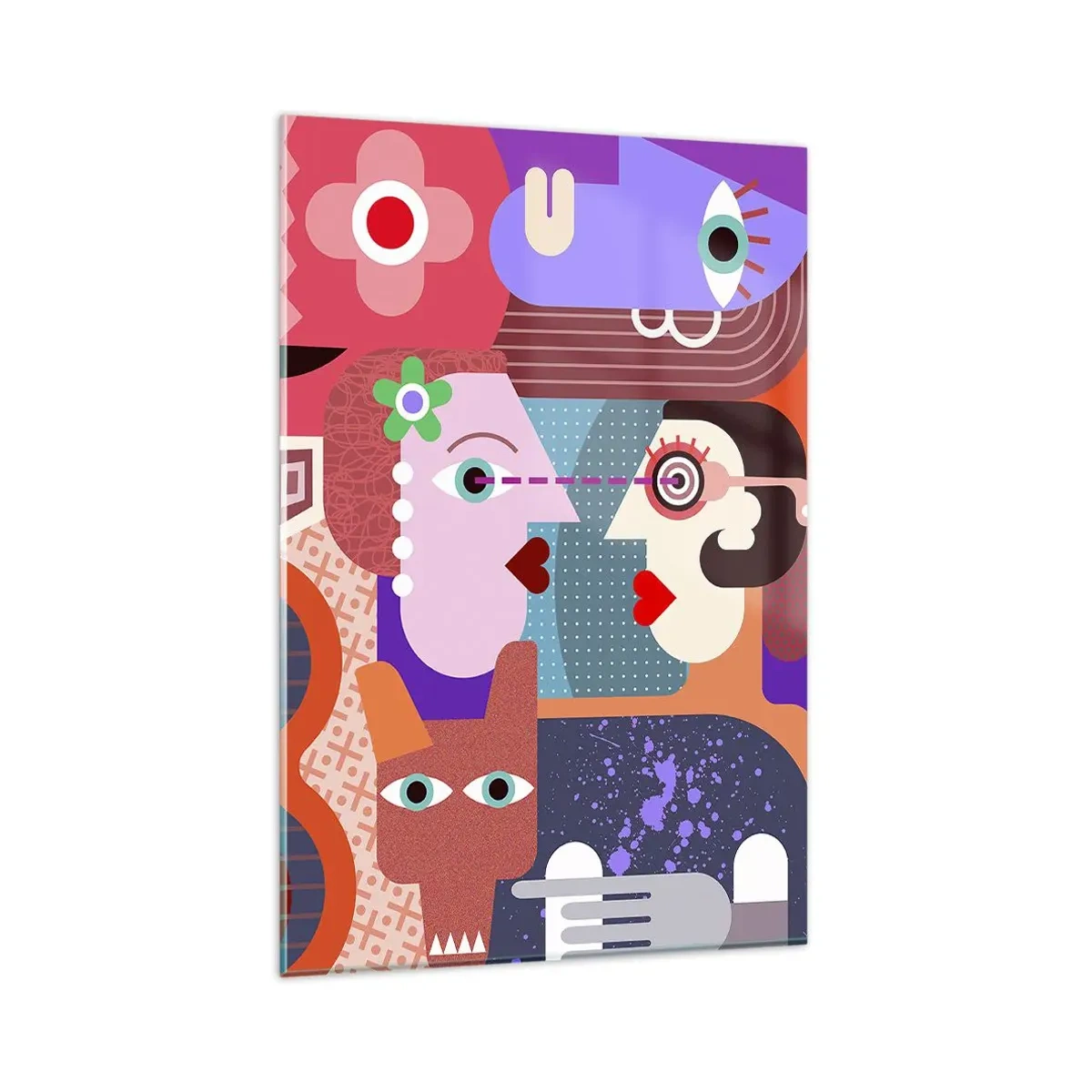 Glasbild - Bild auf glas - Abstrakte Figuren in lebendigen Farben - 80x120cm - Augenhöhe - Moderne Wanddekoration für Wohnzimmer und Schlafzimmer ARTTOR