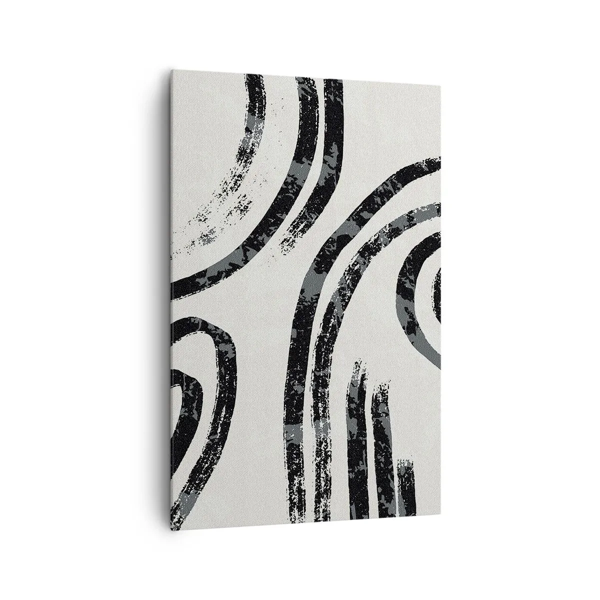 Bild auf Leinwand - Leinwandbild - Schwarz-weiße abstrakte Linien auf hellem Hintergrund - 80x120cm - Bei Hälfte angehalten - Moderne Wanddekoration für Wohnzimmer und Schlafzimmer ARTTOR