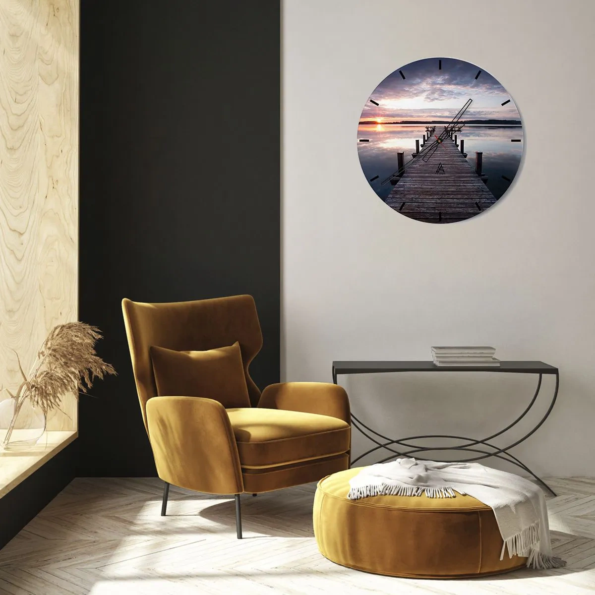 Wanduhr - Glasuhr - Eine stille Grenze zwischen Tag und Nacht - 40x40 cm