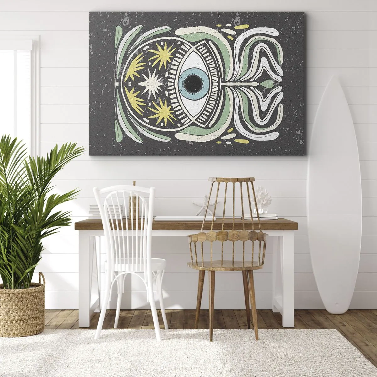 Bild auf Leinwand - Leinwandbild - Ein symbolisches Auge, umgeben von abstrakten Mustern - 120x80cm - Stammesrituale - Moderne Wanddekoration für Wohnzimmer und Schlafzimmer ARTTOR