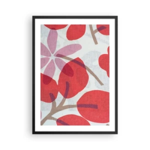 Poster in einem schwarzem Rahmen - Botanische Komposition aus Blättern und Blüten in Rot - 50x70cm - Blumenarrangement in Rosa - Moderne Wanddekoration für Wohnzimmer und Schlafzimmer ARTTOR