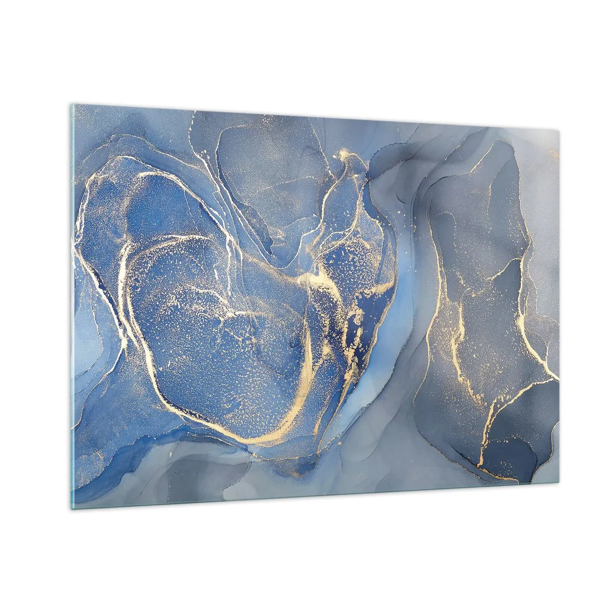 Glasbild - Bild auf glas - Eine abstrakte Komposition in Marineblau- und Goldtönen - 100x70cm - Goldstaub - Moderne Wanddekoration für Wohnzimmer und Schlafzimmer ARTTOR