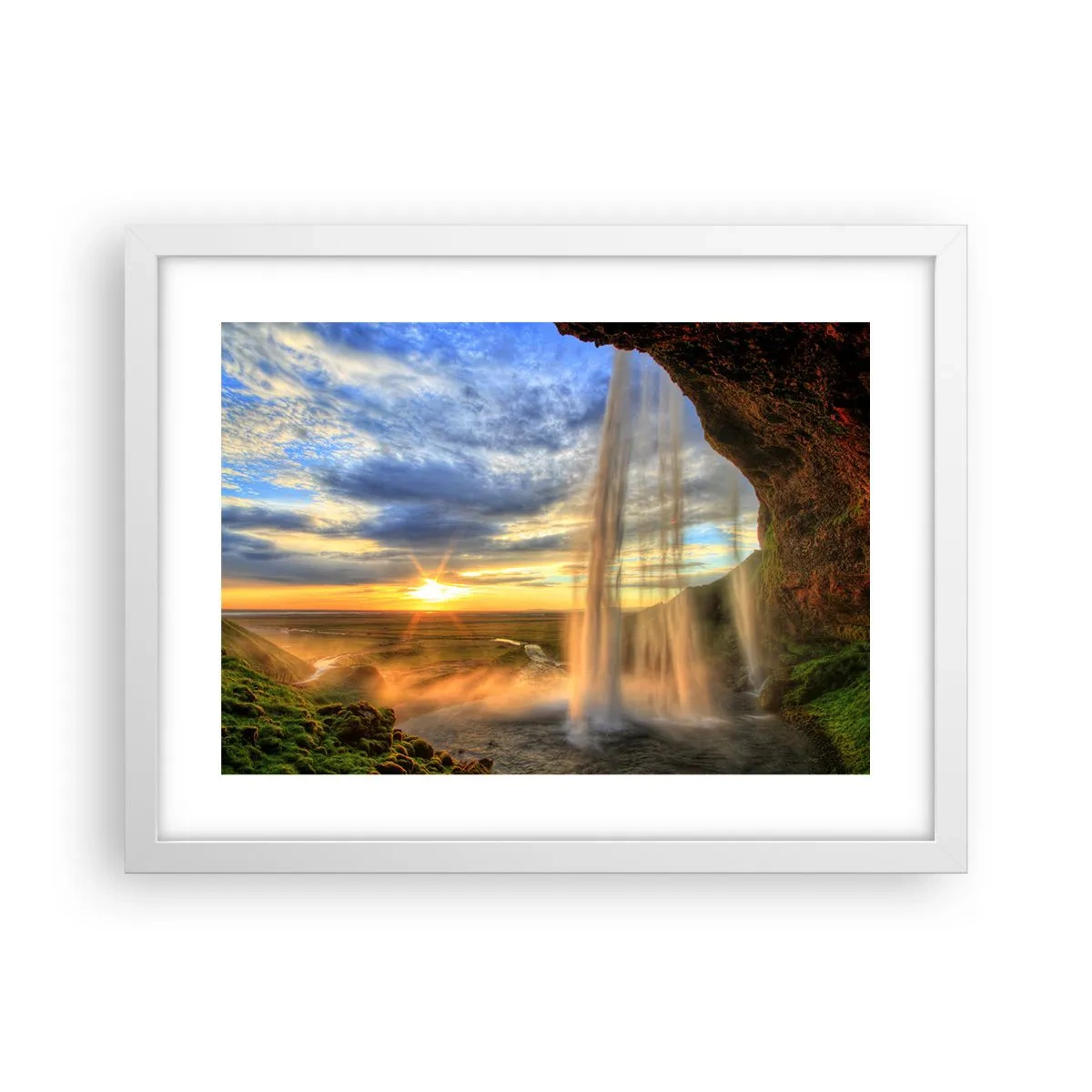 Poster in einem weißen Rahmen - Die Welt hinter einem Schleier aus Tropfen - 40x30 cm