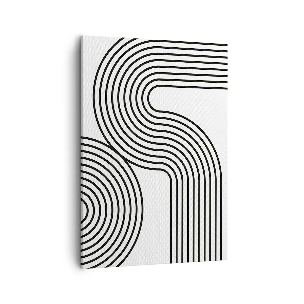 Bild auf Leinwand - Leinwandbild - Ein abstraktes Gemälde mit schwarzen Linien, die geometrische Muster auf weißem Hintergrund erzeugen. - 50x70cm - An der Kurve - Moderne Wanddekoration für Wohnzimmer und Schlafzimmer ARTTOR