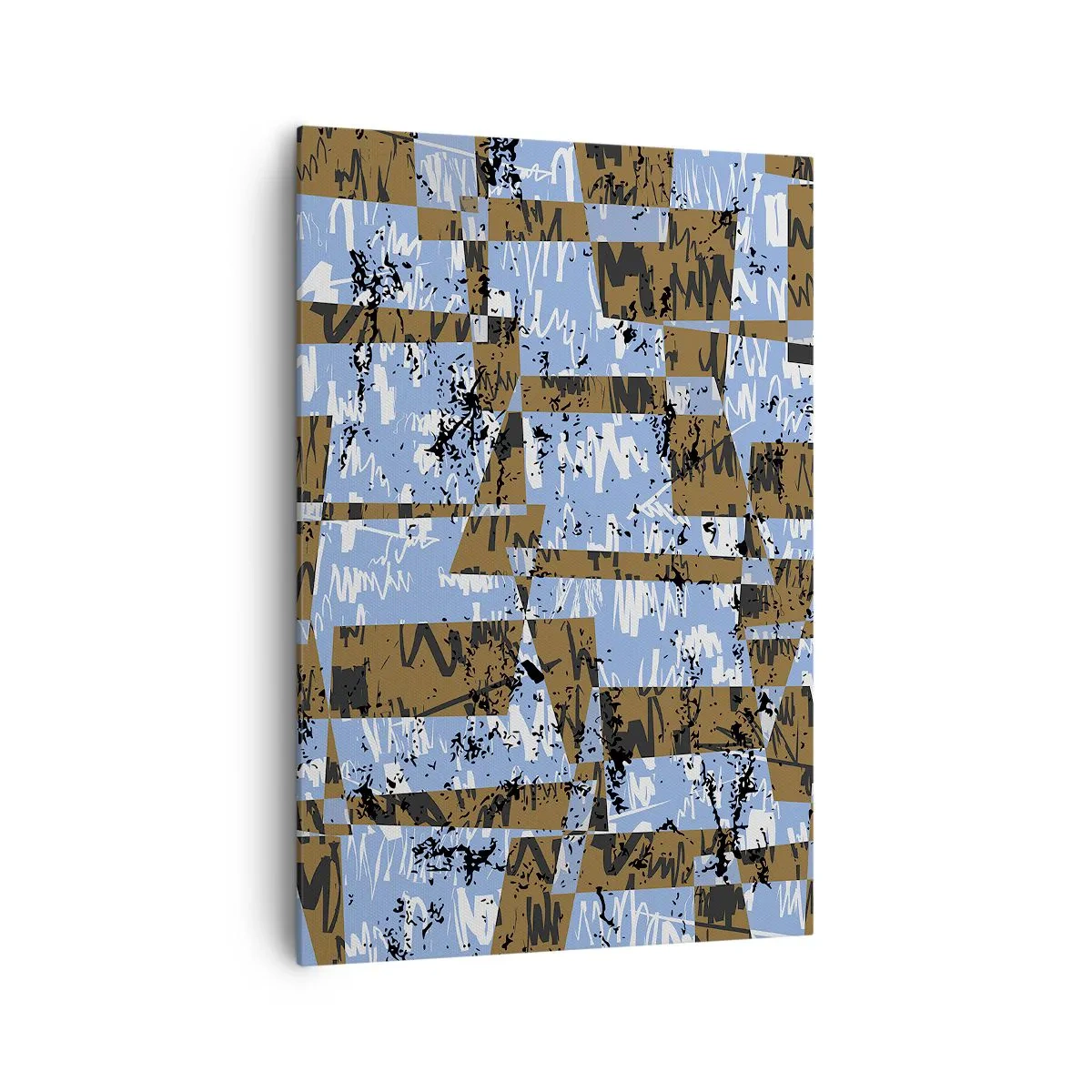 Bild auf Leinwand - Leinwandbild - Eine abstrakte Komposition aus Rechtecken in Braun- und Blautönen. - 70x100cm - Ein nicht-menschlicher Ausschnitt - Moderne Wanddekoration für Wohnzimmer und Schlafzimmer ARTTOR