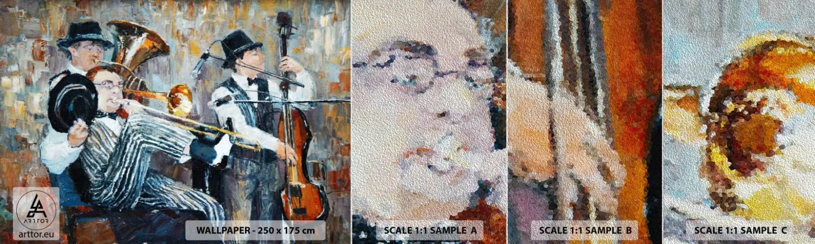 Fototapeten Muster Premium Sand - Der ganze Jazz - Musik, Band, Musikinstrumente - 100x30 cm