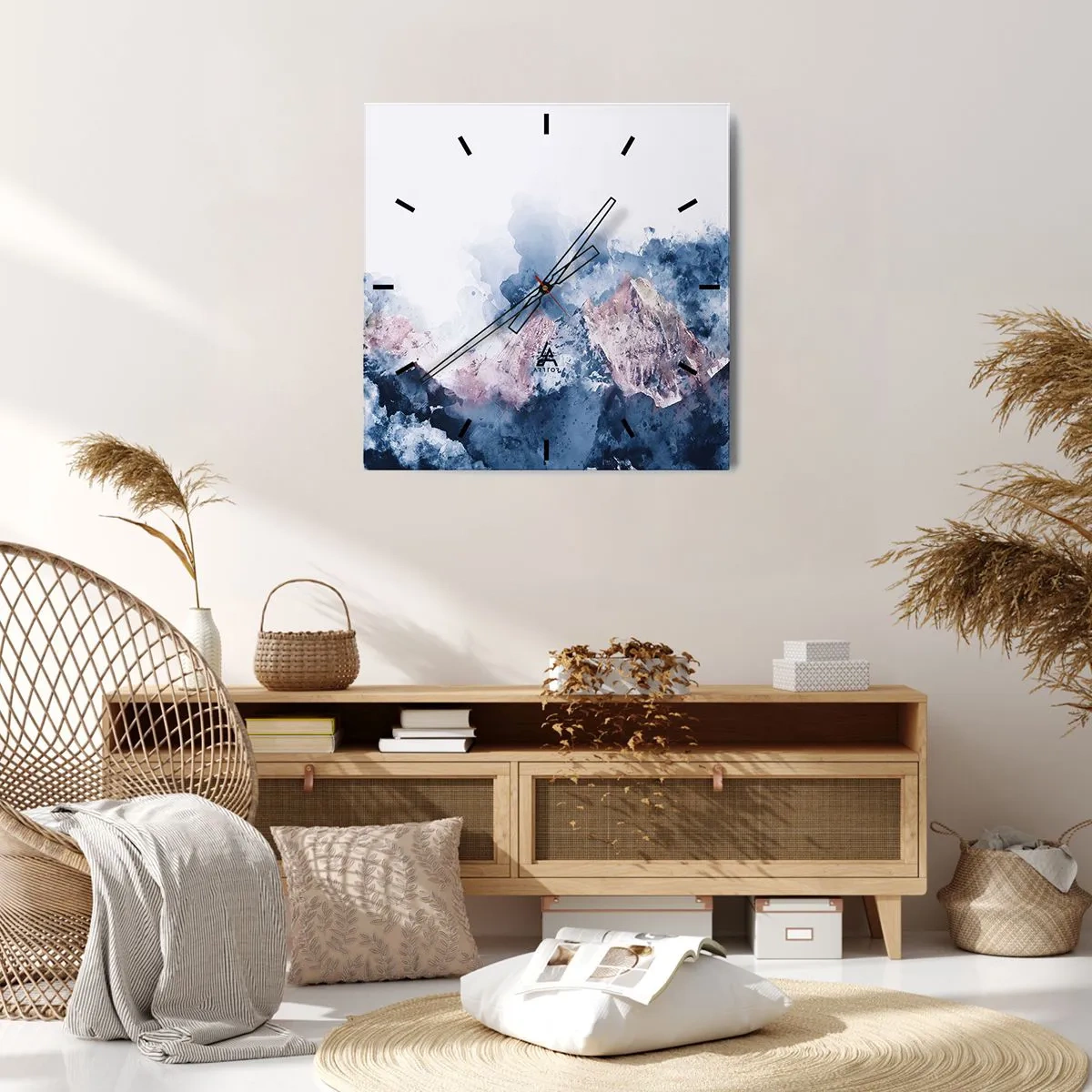 Wanduhr - Glasuhr - Aquarell Berge in Pastelltönen auf weißem Hintergrund - 30x30cm - Das sind die Spitzen! - Moderne Wanddekoration für Wohnzimmer und Schlafzimmer ARTTOR