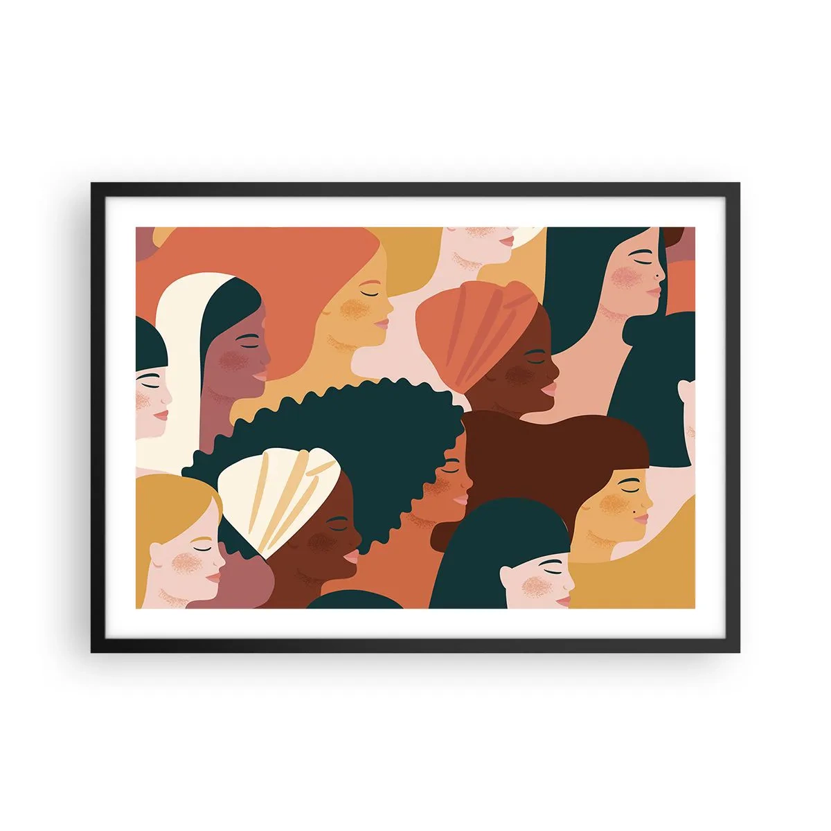 Poster in einem schwarzem Rahmen - Farbenfrohe Frauenprofile in verschiedenen Stilen - 70x50cm - Nur Weiblichkeit - Moderne Wanddekoration für Wohnzimmer und Schlafzimmer ARTTOR