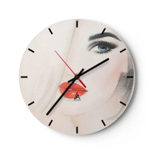 Wanduhr - Glasuhr - Künstlerisches Porträt einer Frau mit roten Lippen und blauen Augen - 30x30cm - Es hypnotisiert und berauscht - Moderne Wanddekoration für Wohnzimmer, Küche und Schlafzimmer ARTTOR