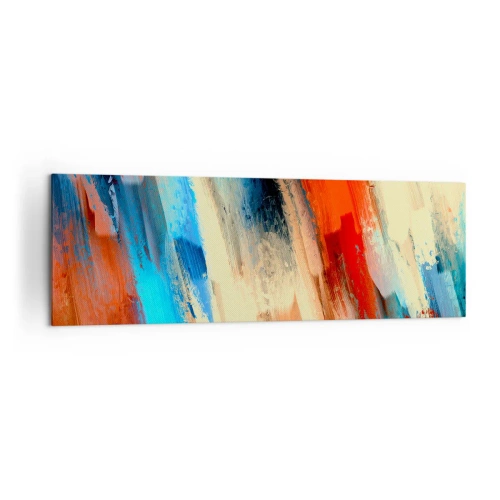 Bild auf Leinwand - Leinwandbild - Abstrakter Pinselstrich in Blau- und Orangetönen - 160x50cm - Eine Kaskade von Farben - Moderne Wanddekoration für Wohnzimmer und Schlafzimmer ARTTOR