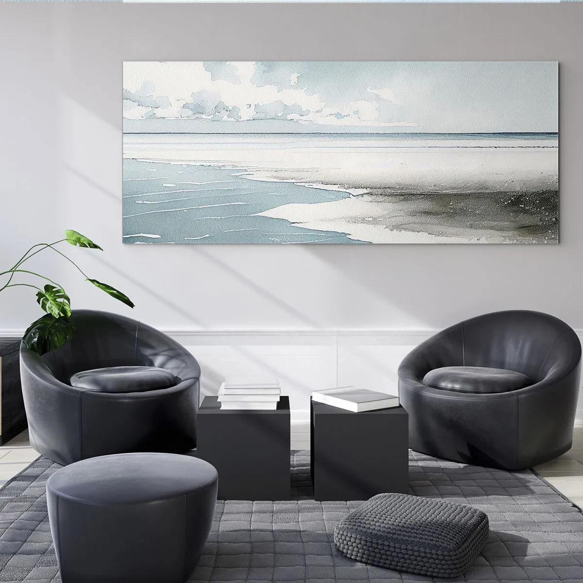 Glasbild - Bild auf glas - Ruhiges Meer und Strand in hellen Blautönen - 140x50cm - Sanfte Flut - Moderne Wanddekoration für Wohnzimmer und Schlafzimmer ARTTOR