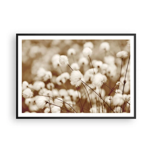 Poster in einem schwarzem Rahmen - Ein Feld mit zarten Pflanzen in Sepiatönen - 100x70cm - Flauschiges Kornfeld - Moderne Wanddekoration für Wohnzimmer und Schlafzimmer ARTTOR