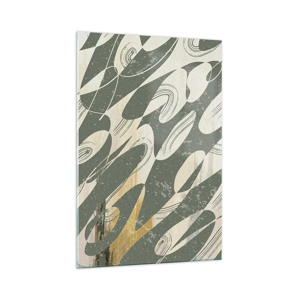 Glasbild - Bild auf glas - Dynamische Formen in Grün- und Goldtönen - 70x100cm - Rhythmische Abstraktion - Moderne Wanddekoration für Wohnzimmer und Schlafzimmer ARTTOR