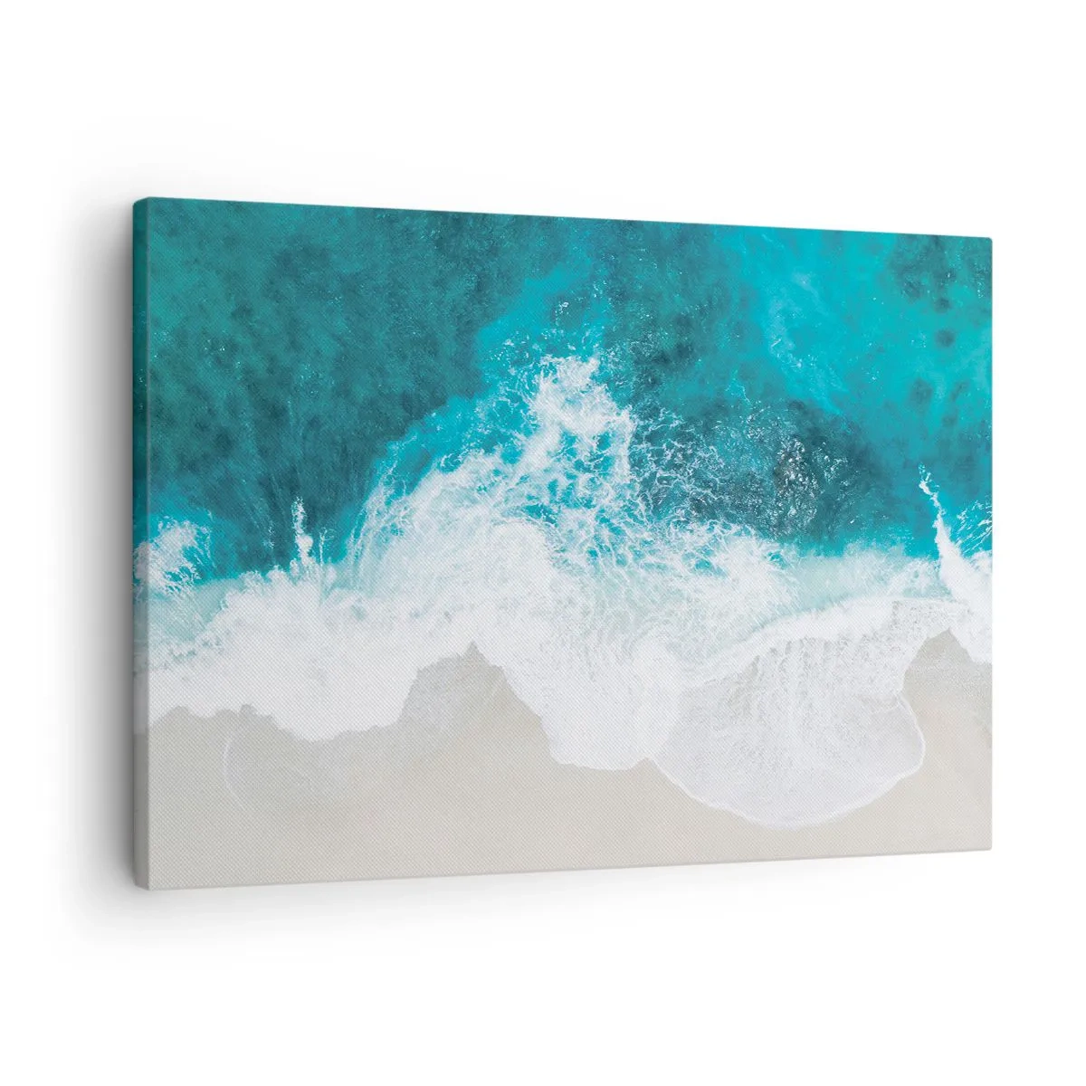 Bild auf Leinwand - Leinwandbild - Türkisfarbene Meereswellen auf hellem Sand - 70x50cm - Natürliche Liebkosung - Moderne Wanddekoration für Wohnzimmer und Schlafzimmer ARTTOR