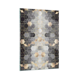 Glasbild - Bild auf glas - Geometrisches Muster aus Sechsecken in goldenen Linien - 50x70cm - Diamant-Komposition - Moderne Wanddekoration für Wohnzimmer und Schlafzimmer ARTTOR