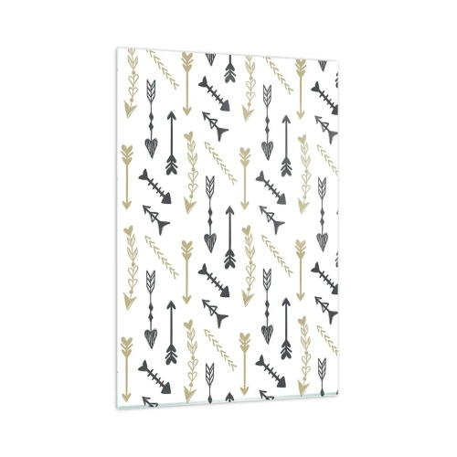 Glasbild - Bild auf glas - Ein minimalistisches Muster mit Pfeilen in Beige- und Grautönen. - 80x120cm - Der Traum des Bogenschützen - Moderne Wanddekoration für Wohnzimmer und Schlafzimmer ARTTOR