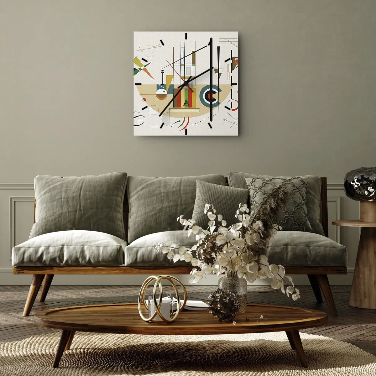 Wanduhr - Glasuhr - Bunte Abstraktion mit geometrischen Formen - 30x30cm - Und die Welt lacht - Moderne Wanddekoration für Wohnzimmer und Schlafzimmer ARTTOR