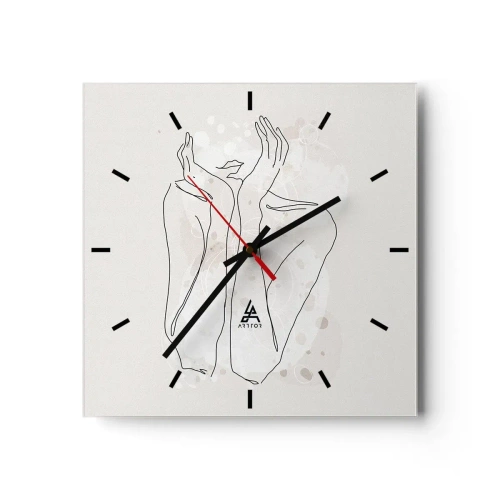 Wanduhr - Glasuhr - Konturlinie zeigt die Hände einer Frau auf hellem Hintergrund - 30x30cm - Ein träumerischer Moment - Moderne Wanddekoration für Wohnzimmer und Schlafzimmer ARTTOR
