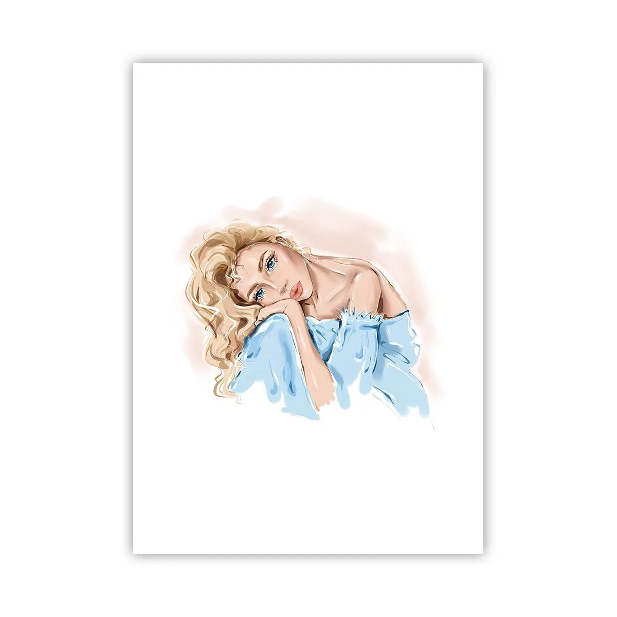 Poster - Ein subtiles Frauenporträt in zarten Farben - 50x70cm - Verträumt im Blau - Moderne Wanddekoration für Wohnzimmer und Schlafzimmer ARTTOR