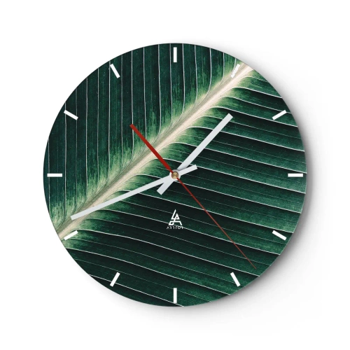 Wanduhr - Glasuhr - Eine Nahaufnahme eines Blattes in Grüntönen - 30x30cm - Rhythmus der Natur - Moderne Wanddekoration für Wohnzimmer, Küche und Schlafzimmer ARTTOR