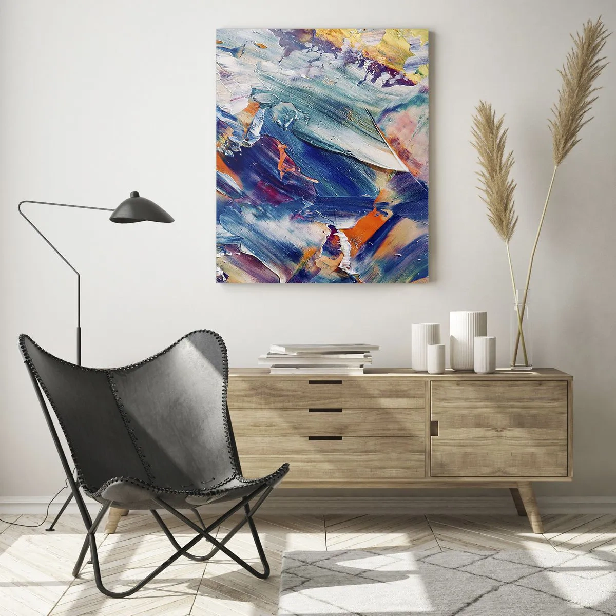 Glasbild - Bild auf glas - Dynamische Abstraktion mit dicken Pinselstrichen - 50x70cm - Farbverwirrung - Moderne Wanddekoration für Wohnzimmer und Schlafzimmer ARTTOR