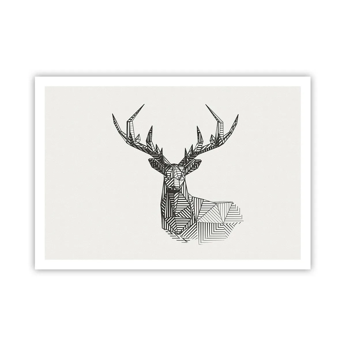 Poster - Geometrisches Bild eines Hirsches im minimalistischen Schwarz-Weiß-Stil - 100x70cm - Ein Hirsch im kubistischen Stil - Moderne Wanddekoration für Wohnzimmer und Schlafzimmer ARTTOR